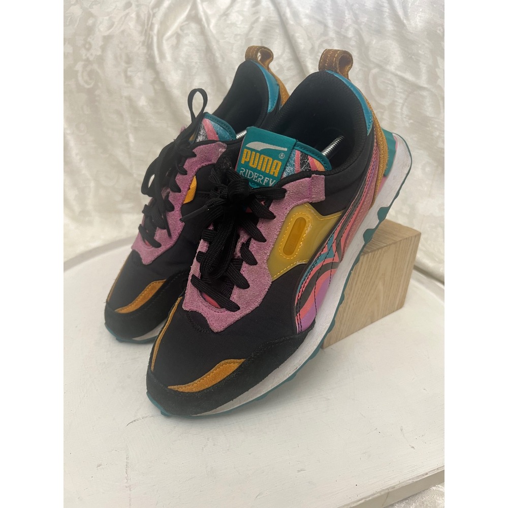 Puma Rider FV Multi-Color Suede Sneakers Womens 9.5 Black Pink Yellow 387688-02